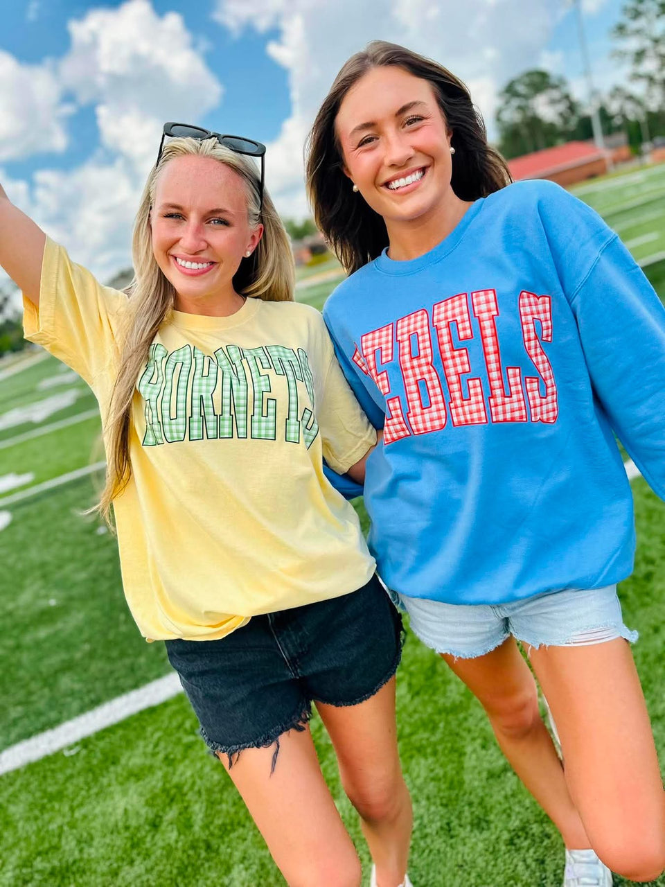 GINGHAM WORD TEE OR SWEATSHIRT