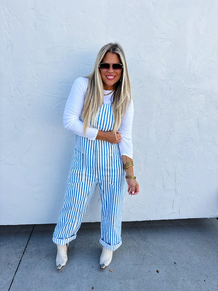 Blue Stripe Britte Romper Overalls